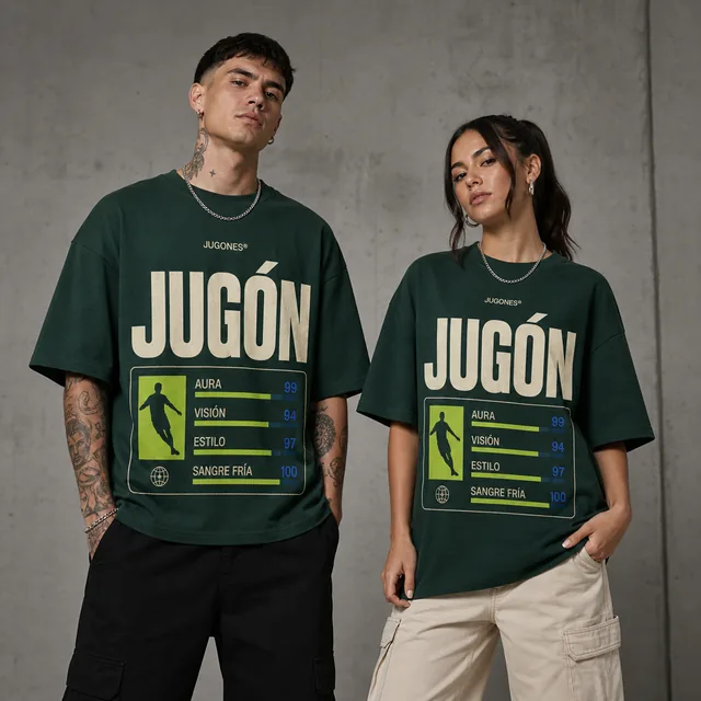Campaña Aura 01: camiseta Estadísticas llevada en los dos cortes, jugón y jugona