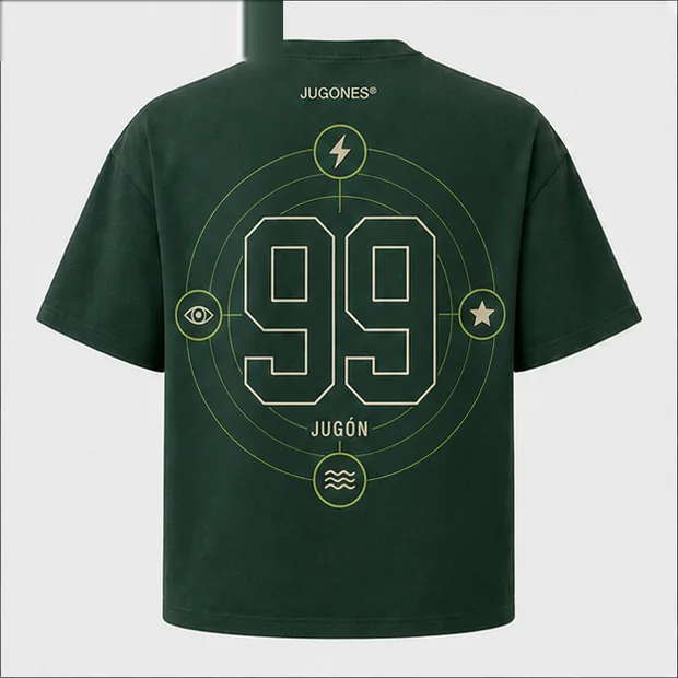 Espalda de la camiseta Estadísticas, con el aura estampada