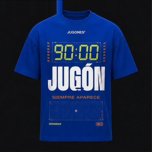 Camiseta Minuto 90 en Azul eléctrico, vista delantera con la palabra JUGÓN